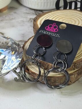 paparazzi Gunmetal Multi-Ring Drop Earrings - Black